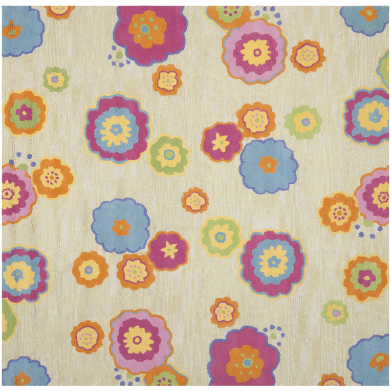 Claro touffeté à la main 80% laine; Tapis 20% coton, Carré 7 pi