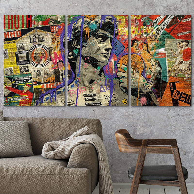 Pop Urban Street " Spray Paint Michelangelo David Graffiti & Street Art Colorful Modern Art Urban Portrait " 3 - Pieces