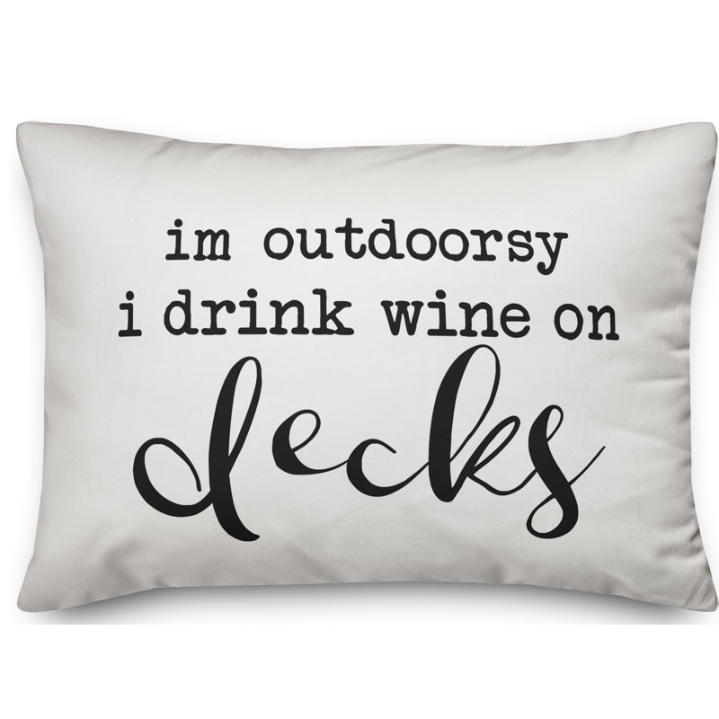 Housse et insert pour coussin d'extérieur Drink Wine on Decks, Blanc cassé / noir