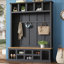 Rangement pour chaussures, portemanteau moderne en bois de style campagnard H 78 po avec banc de rangement large, armoire à chaussures d'entrée avec 13 compartiments, portemanteau élégant avec 6 crochets pour le vestibule, salon-1621894616