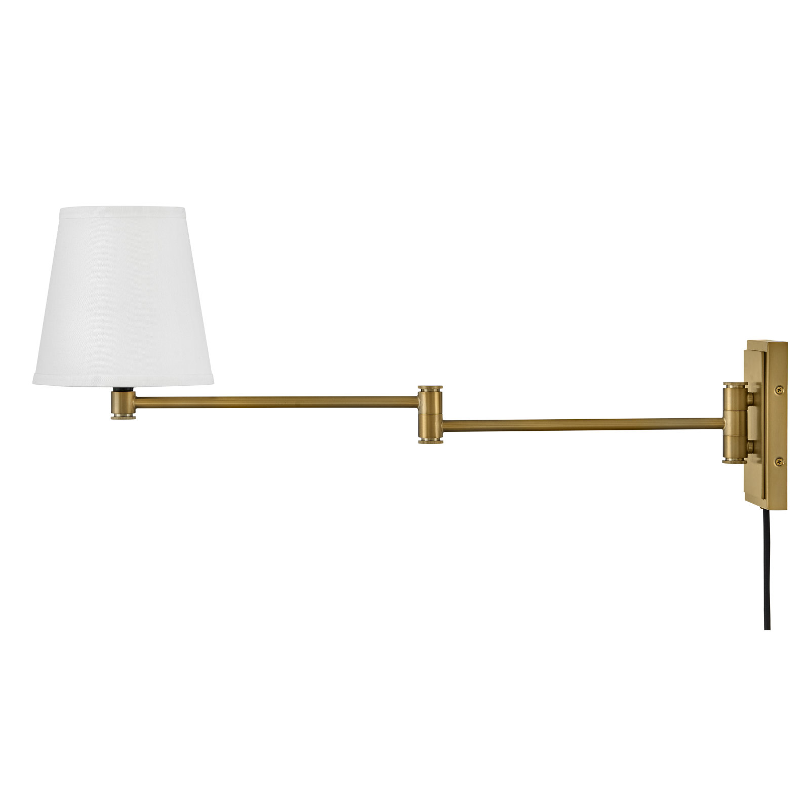Janis Single Light Steel Dimmable Plug-in Swing Arm Sconce, Lacquered Brass