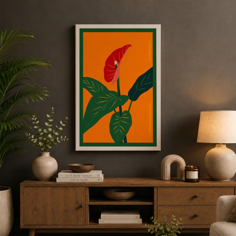 Crimson Bloom Rise Botanical - Wrapped Canvas, 30x20 - 76.2 x 50.8 cm, Sage Border