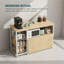 Un support de rangement de cuisine de style moderne avec des armoires, combinant un panneau de fibres à densité moyenne de couleur chêne naturel avec une structure en acier robuste.