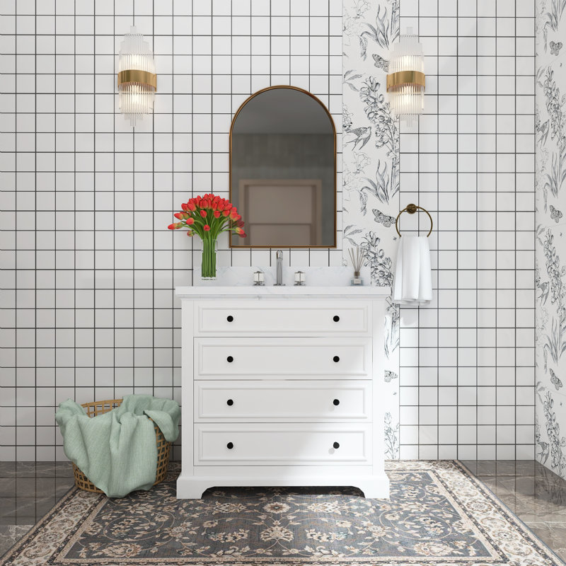 Ensemble de meuble-lavabo simple 36 po avec plateau en marbre de Carrare Taiesha