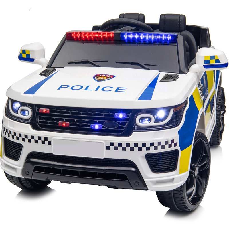 Voiture de police électrique pour enfants, enfants 24 volts avec jouets 400 W, mégaphone, télécommande, Bluetooth, Blanc
