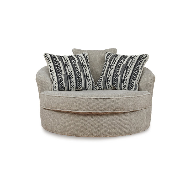 Fauteuil d'appoint pivotant surdimensionné Alno, 2 coussins décoratifs, 55 po, beige