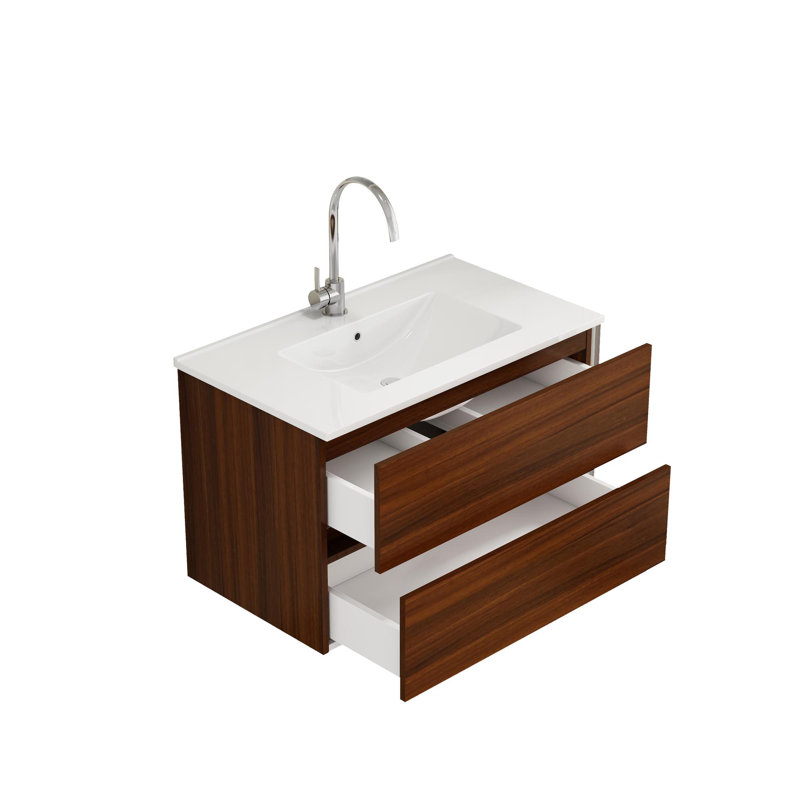 Meuble-lavabo flottant 32 po Modern Elegance, Noyer