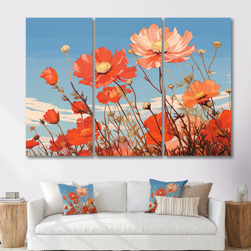 Visconti - ensemble d'art mural coquelicot, H 28 po x l 36 po x P 1 po, Toile tendue
