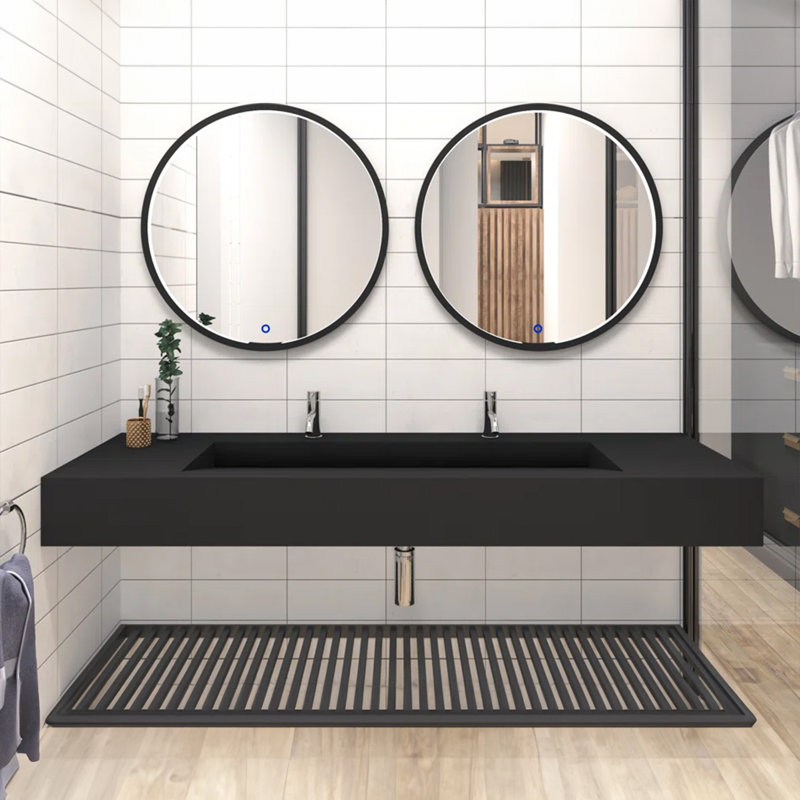 Pyramid 60'' Solid Surface Rectangular Vessel Bathroom Sink, Black