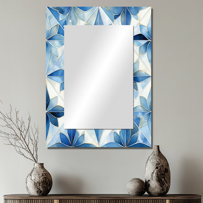 Vintage Blue And White Mosaic Geometric - Damask Mirror Wall Decor
