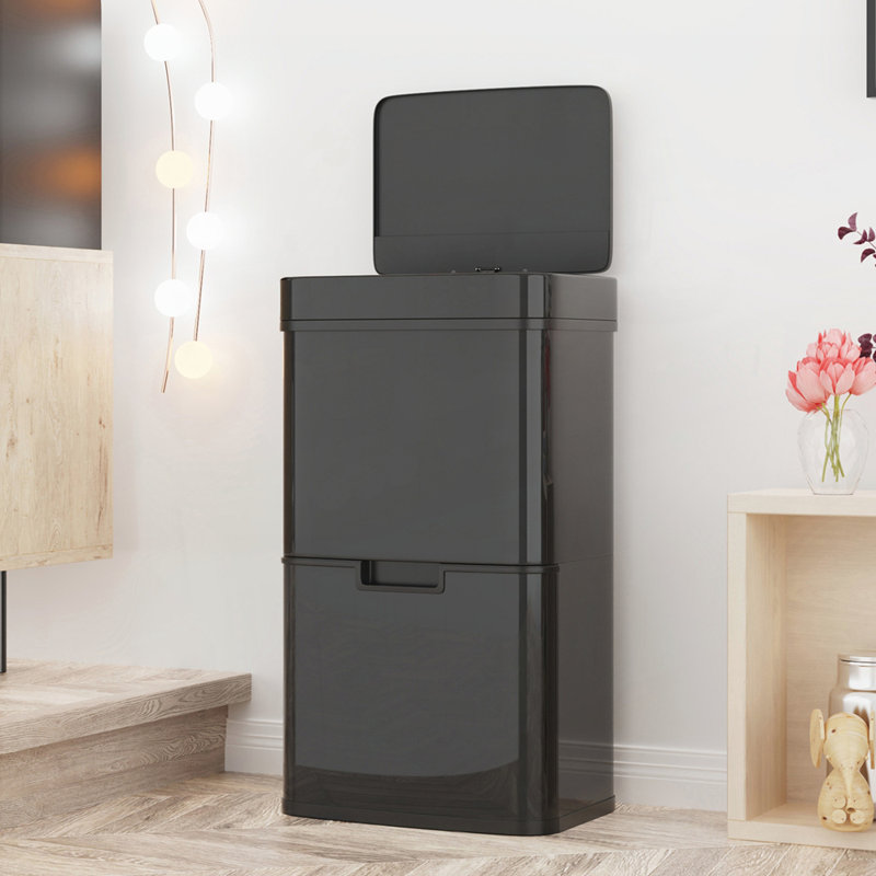 Poubelle de cuisine 16 gallons à deux sections avec couvercle à capteur intelligent et conception imperméable pour une gestion hygiénique des déchets