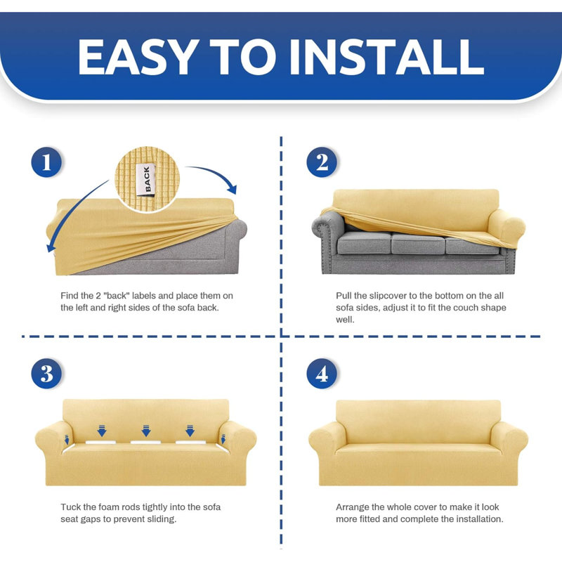 Sofa Slipcover, Yellow, 94" H x 110" W x 3.89" D