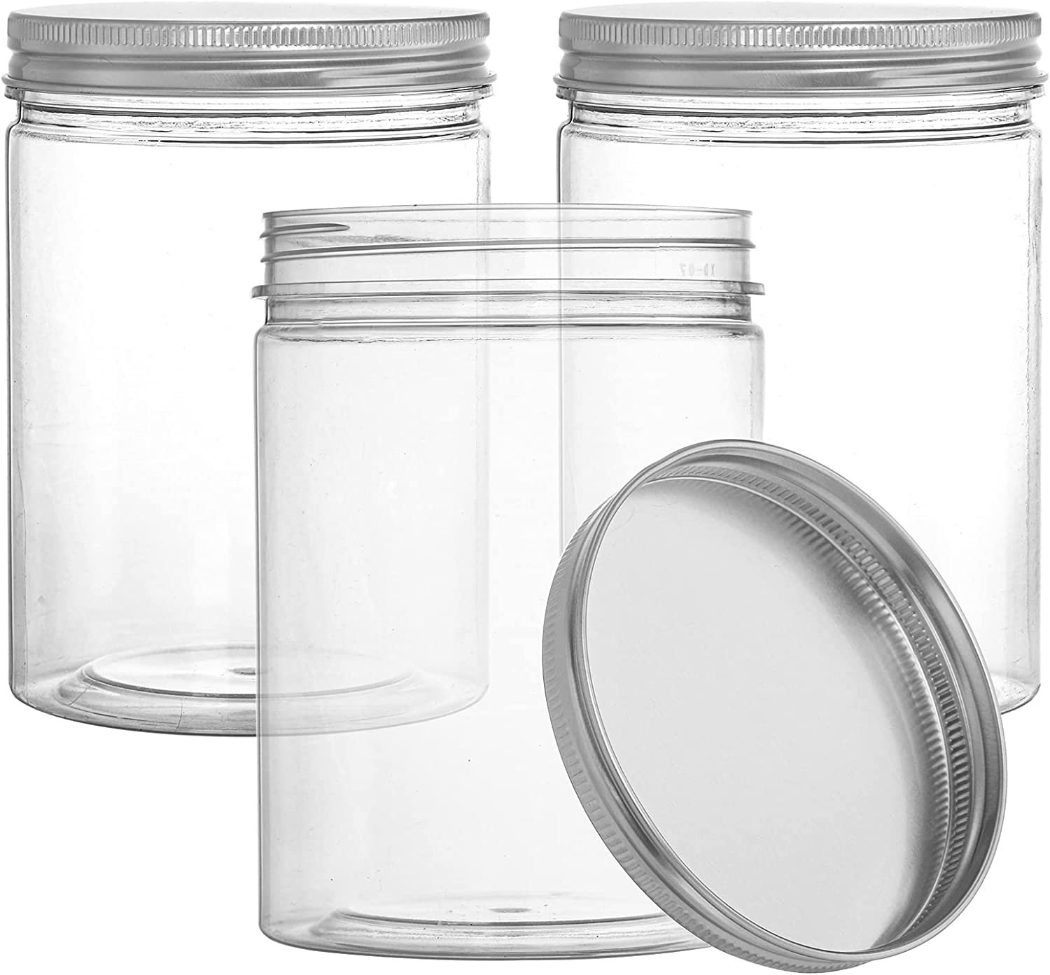 24 Pcs 16 Oz Clear Plastic Jars with Ribbed Lids Wide Mouth Food Plastic  Mason