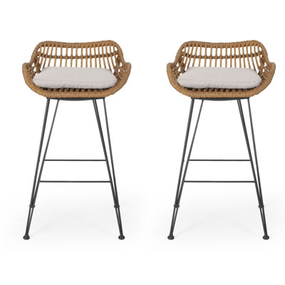 Endicott Lucrezia Wicker 30" Patio Bar Stool with Cushion by George Oliver