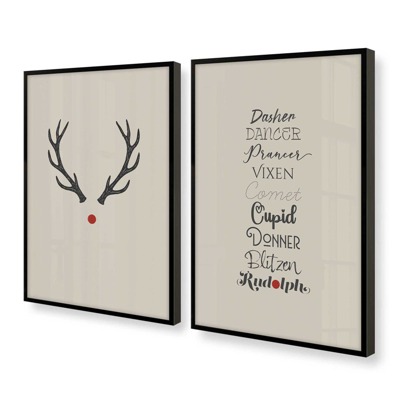 Reindeer Roll Call, ensemble de 2 impressions d'art, H 25,5 po x l 39 po, Noir satiné