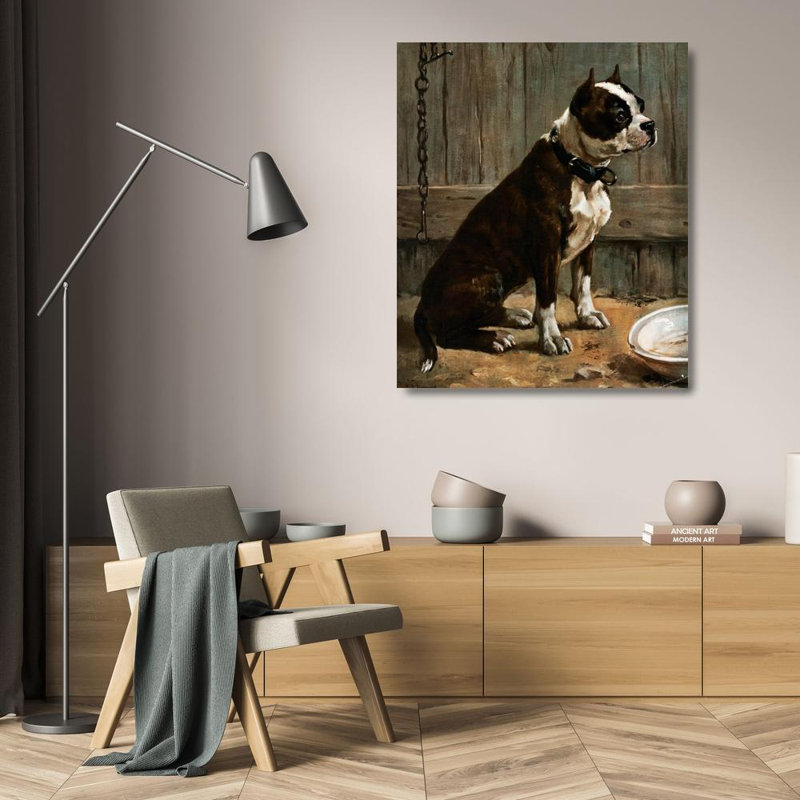 "Terrier assis" par Frances Townsend - toile tendue avec châssis, H 24 po x l 17 po