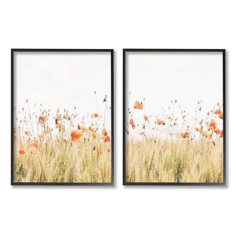 «Country Poppy Field», impression sur bois 2 pièces, H 14 po x l 22 po x P 1,5 po, Giclée encadrée noir minuit
