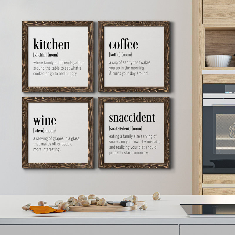 Kitchen Kitchen - ensemble de 4 peintures sur toile encadrées, Toile encadrée noyer, H 71 po x l 71 po x P 1,5 po