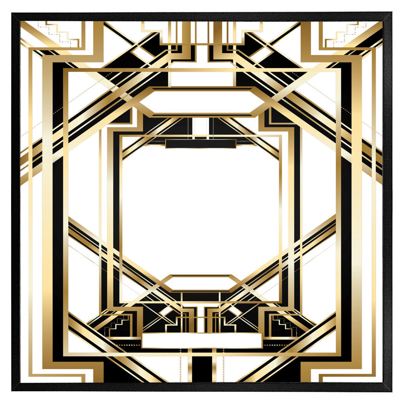 Siemering Art Deco Golden Black Frame - Single Picture Frame Print, Black Framed, 31cm H x 31cm W x 4cm D
