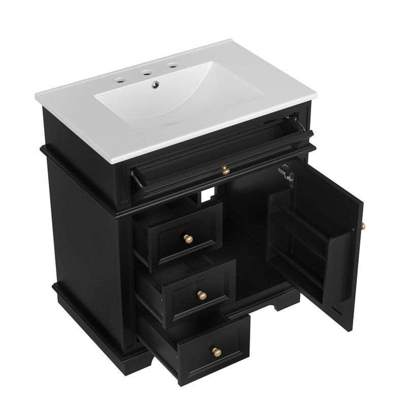 Savion 30'' Bathroom Vanity With Ceramic Sink, Black