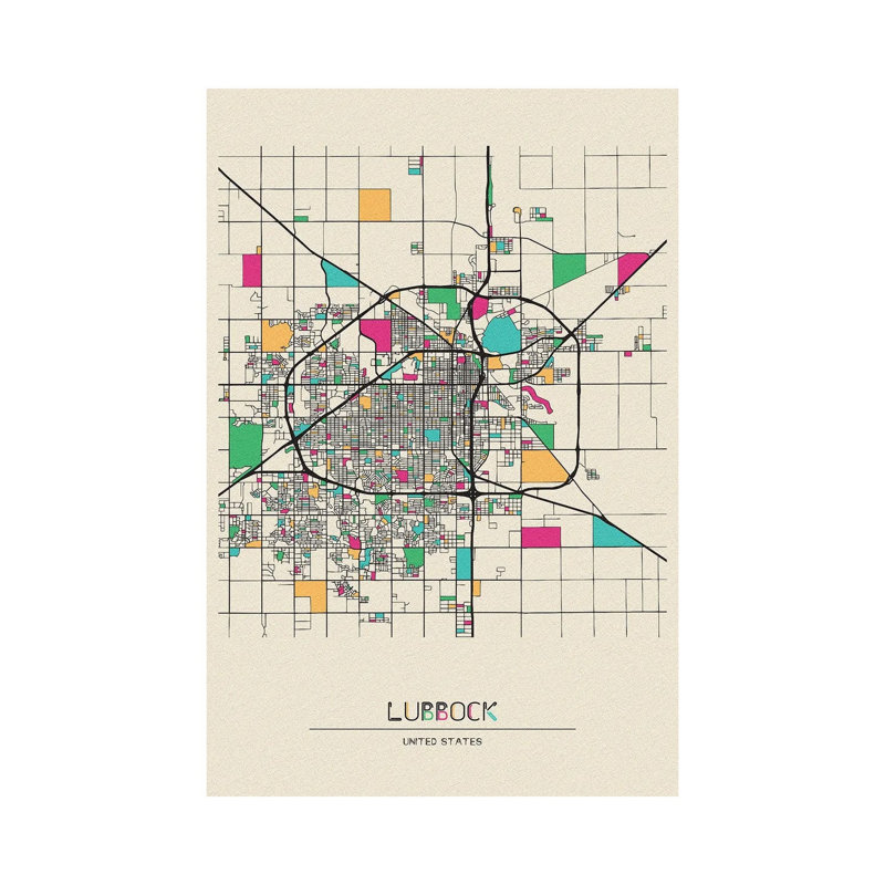 Lubbock, Texas Map by Ayse Deniz Akerman - Wrapped Canvas Print, 20.32 cm H x 30.48 cm W