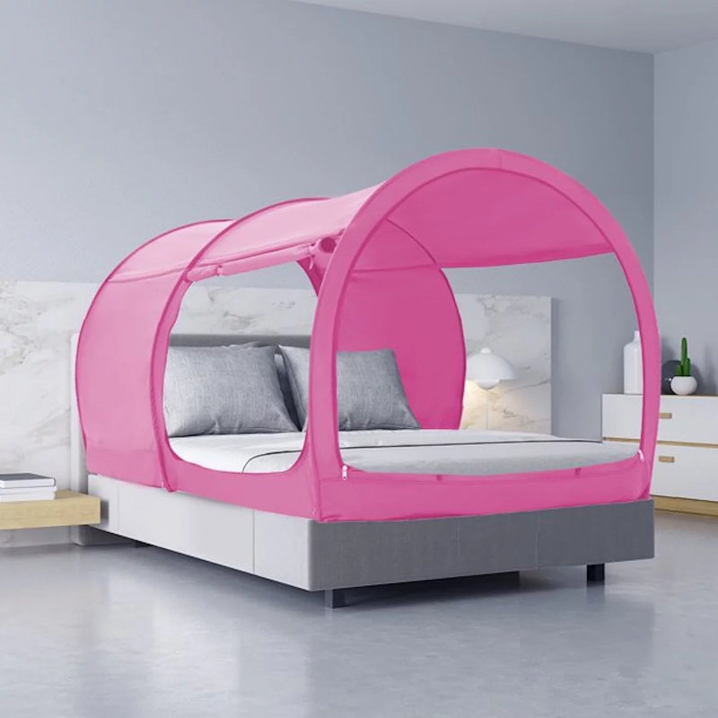 Portable Polyester Zipper Bed Canopy Privacy Space, Queen, Charcoal