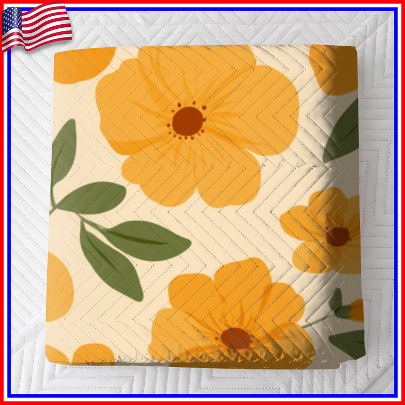 Couvre-lit matelassé à motif floral orange toutes tailles, Double