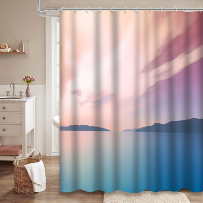 Summer Landscape Colorful Trendy Instagram Style Shower Curtain with 12 Hooks
