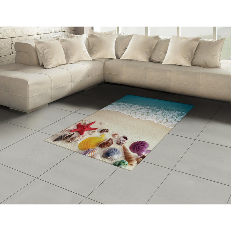 Beach High Density Long Fiber Poly Threads Decorative Area Rug Carpet, Rectangle 4' x 5'8"