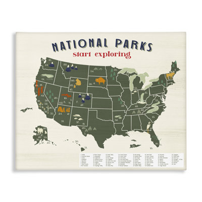 National Parks Map with Numbered Key United States Oversized Wall Plaque Art by Daphne Polselli