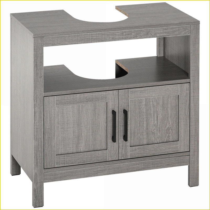 Cabinets Under Sink Storage with 2 Doors &amp; Open Shelf, Kleankin Contemporary Bathroom Vanity | Slate Grey | Particle Board