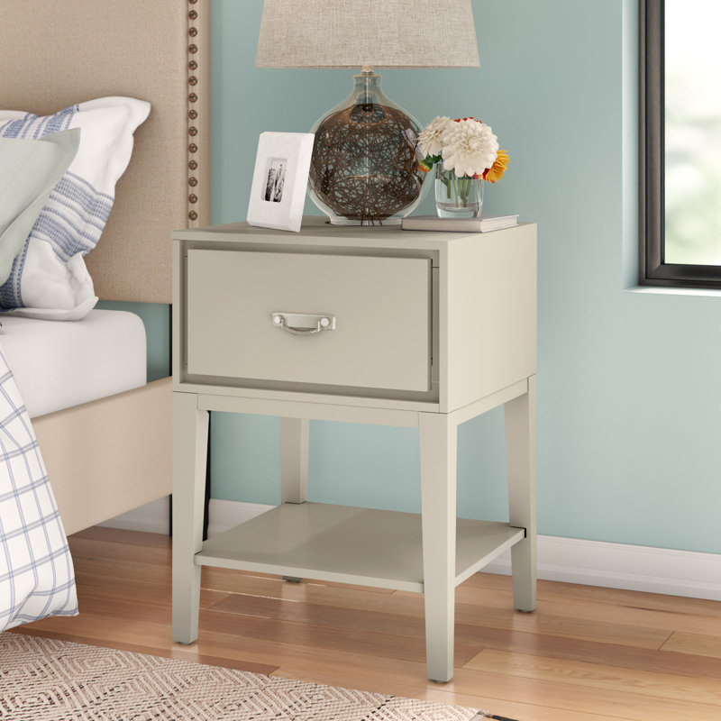 Zaydon 18'' W Manufactured Wood, Solid Wood Nightstand, Silver Birch