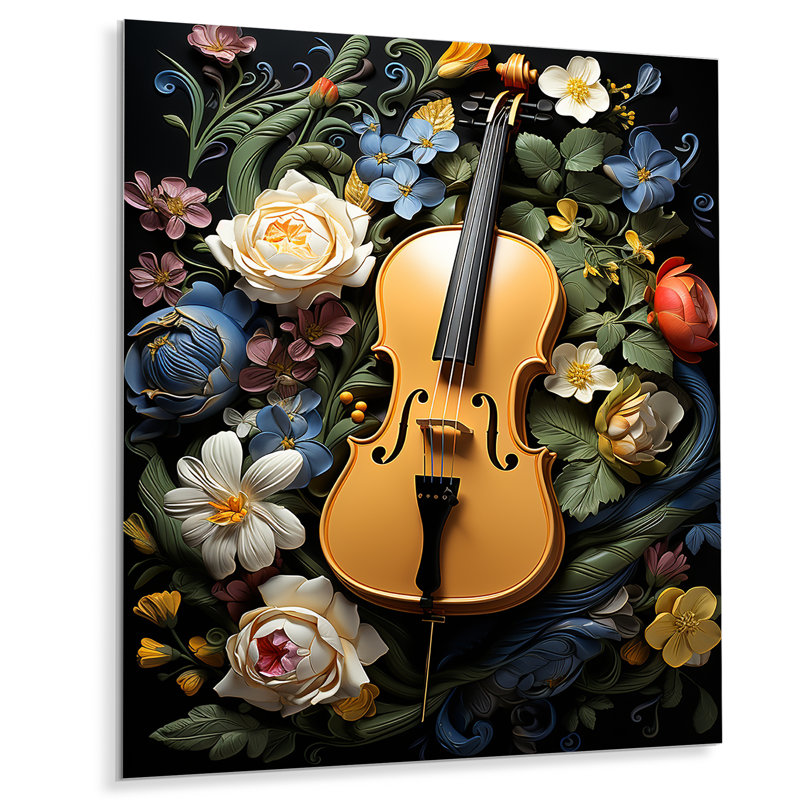 «Yellow Nature S Harmony Guitare», art mural en métal, H 40 po x l 30 po x P 1,5 po
