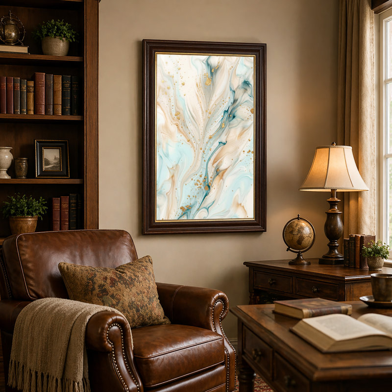Art mural sur toile à texture abstraite, bleu clair, beige et or, 24"H x 16"W