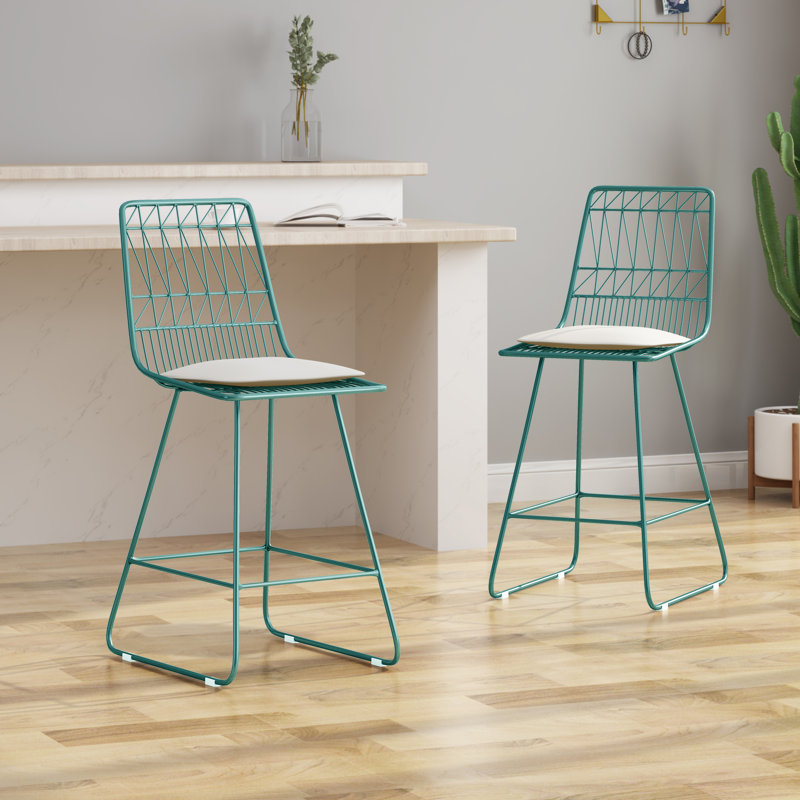 Tabouret de bar géométrique moderne avec coussin 26,25 po Nico, Sarcelle