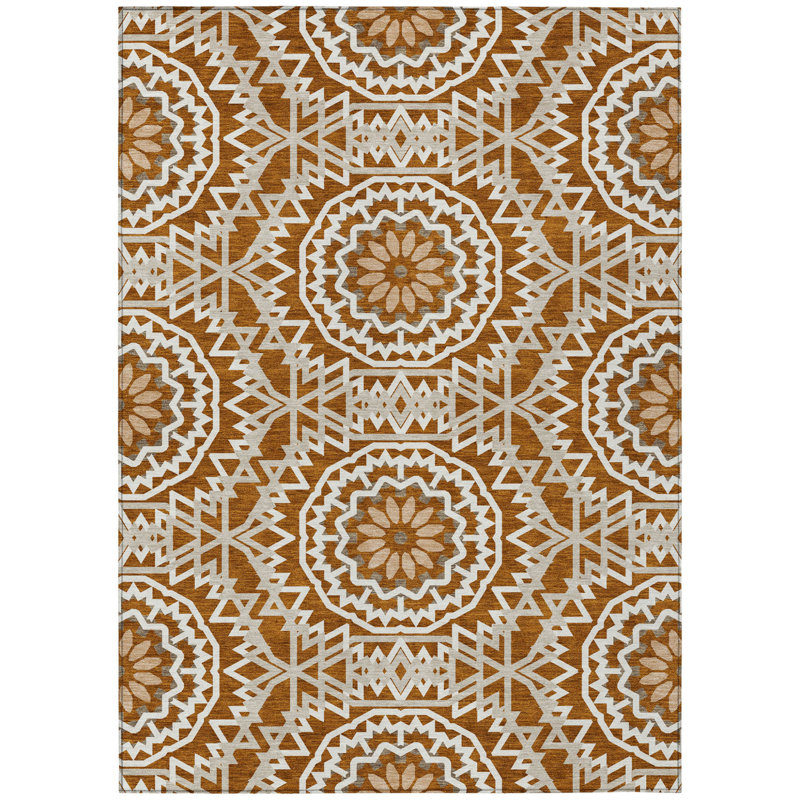 Tapis intérieur lavable 10 pi x 14 pi médaillon floral cuivre