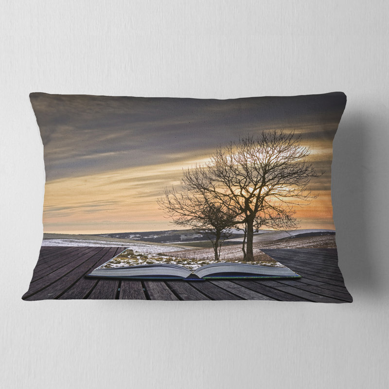 Hiver qui sort des pages - Coussin imprimé paysage, 12 po x 20 po, Rectangulaire