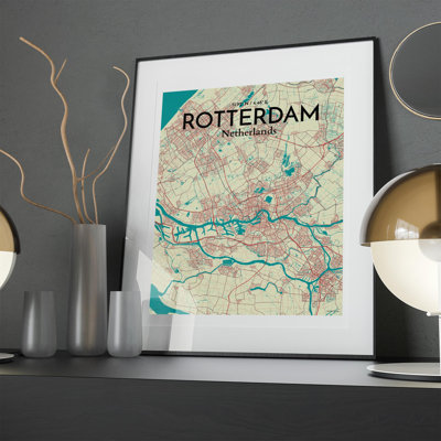 Rotterdam City Map in Tricolour 1 Piece Wall Art