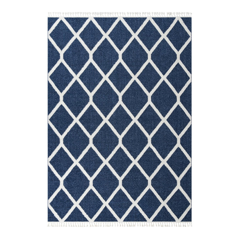 Tapis bleu en polyester tissé à la machine Lamy, Rectangle 10 pi x 14 pi 1 po