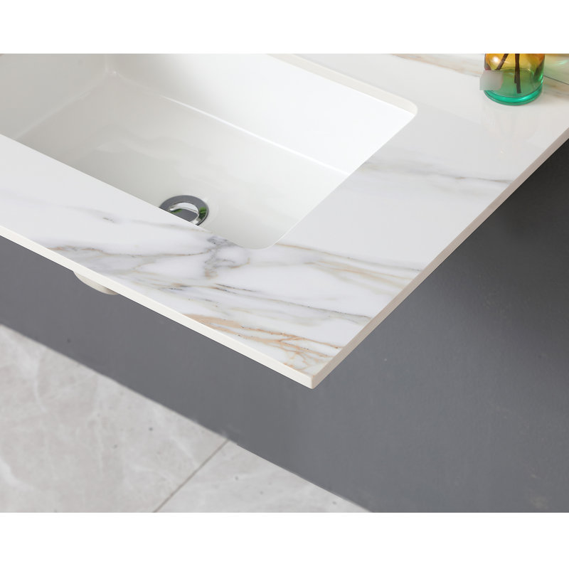 31 Inch Vanity Top - White With Beautiful Veins Rectangular Sink Rectangular, 4" Backsplash Included