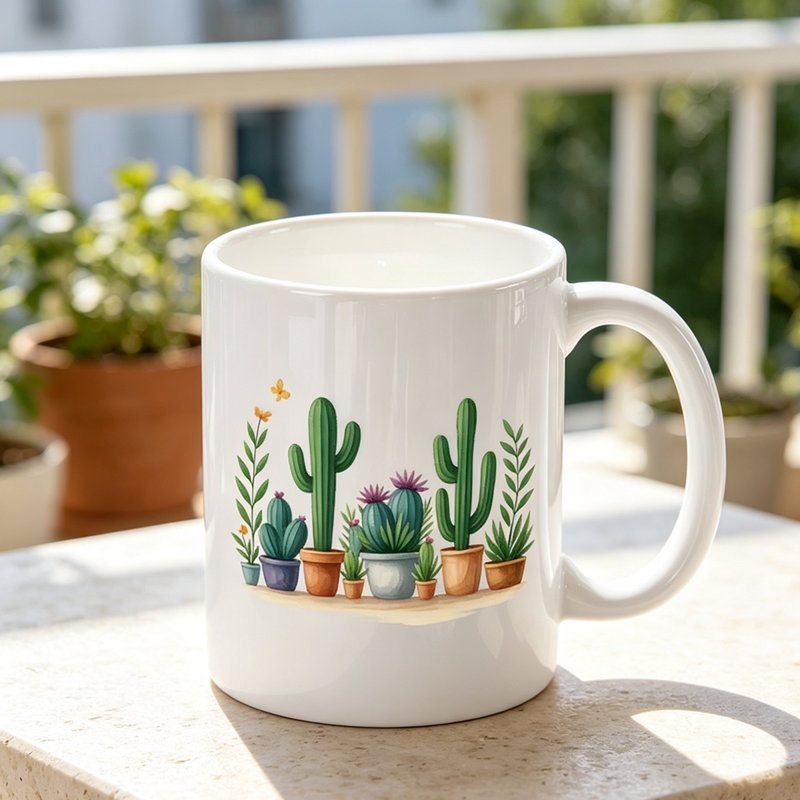 One Ceramic Coffee Mug Featuring a Colorful Cactus And Succulent Design, Available in Various Colors, Perfect for Daily Use And Couples.