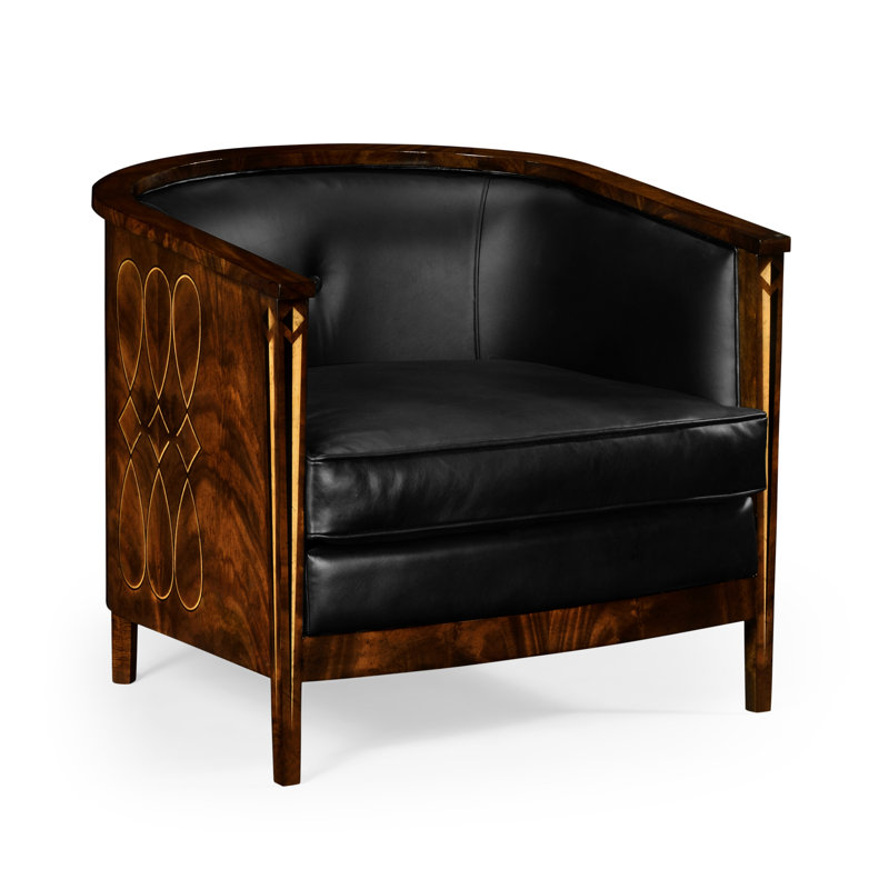 Knightsbridge Leather Barrel Chair, Black Genuine Leather