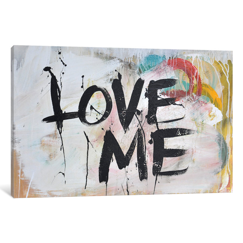 « love me iii », art mural sur toile tendue, H 8 po x l 12 po x P 0,75 po