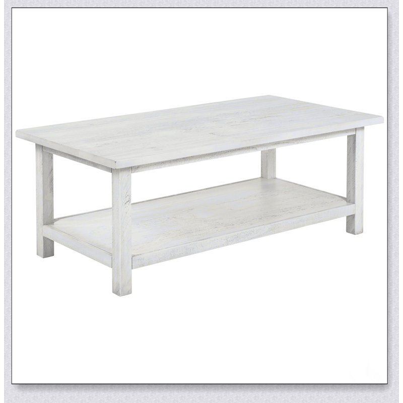 Table basse en bois blanc patiné avec tablette spacieuse Castleton