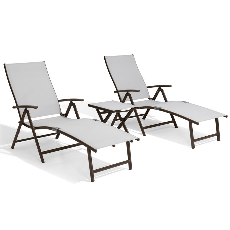 Ensemble de chaises longues inclinables 45 po avec table Cllgone, Gris clair, Brun