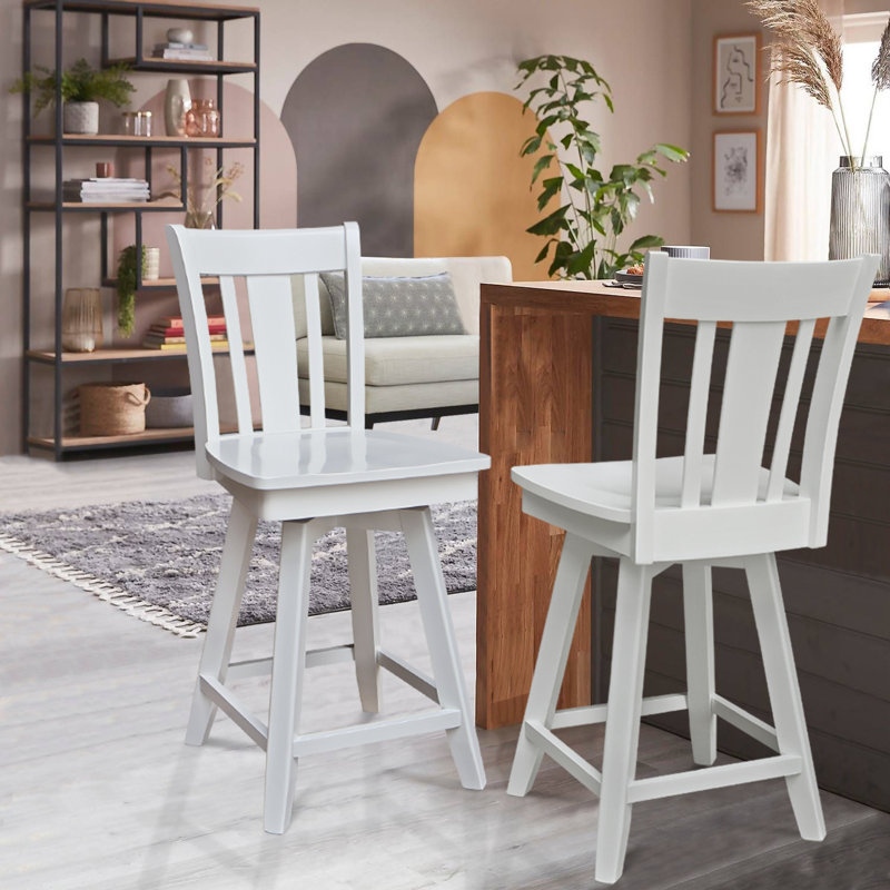 Derene Swivel Solid Wood Counter Stool, White