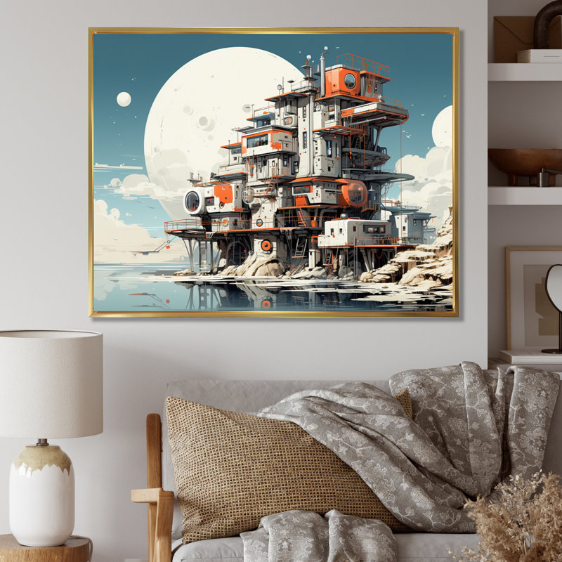 Château fantastique I - impression, Cadre flottant doré, H 24 po x l 32 po x P 1 po
