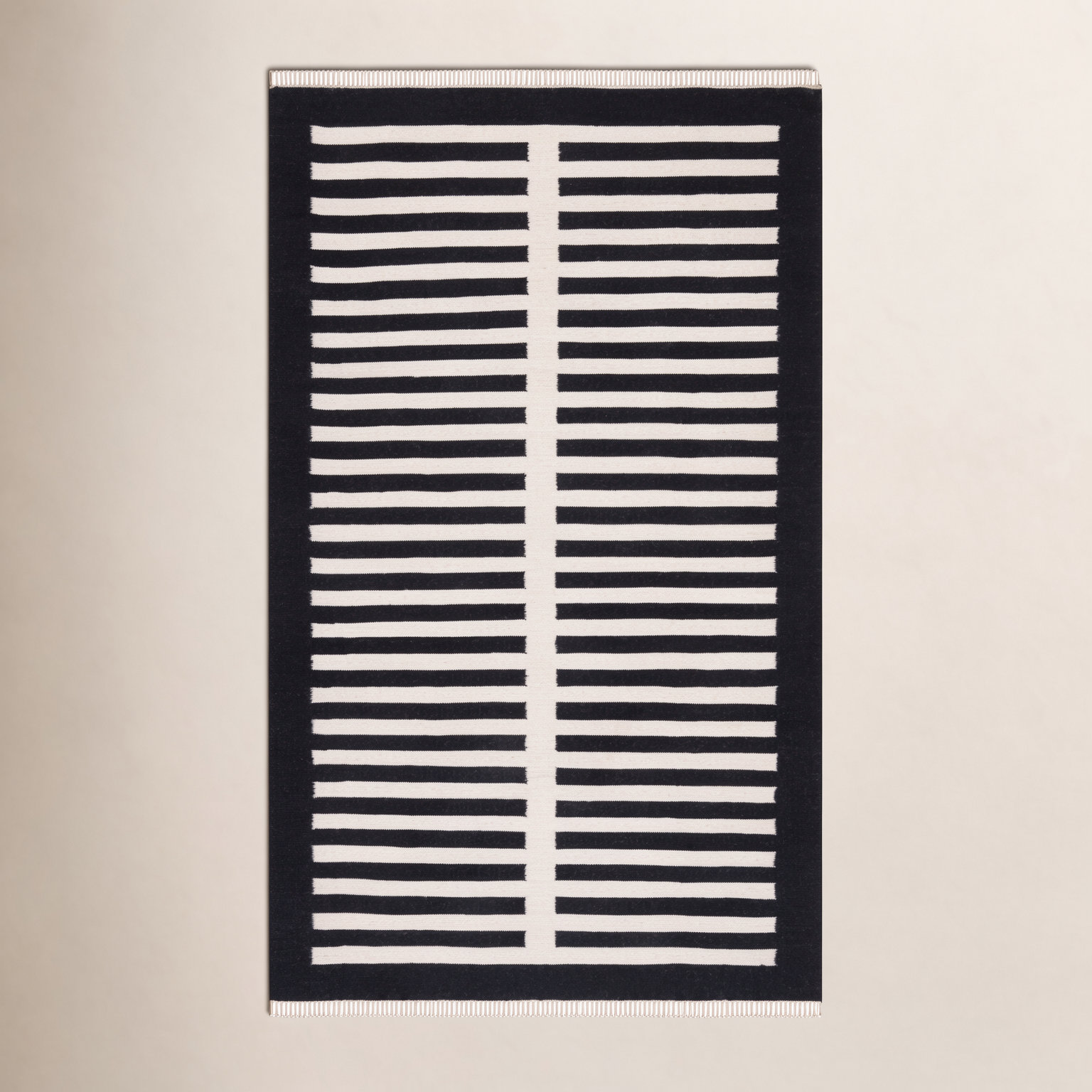 Delia Ivory Black Flatweave Striped Rug, Rectangle 5' x 8'