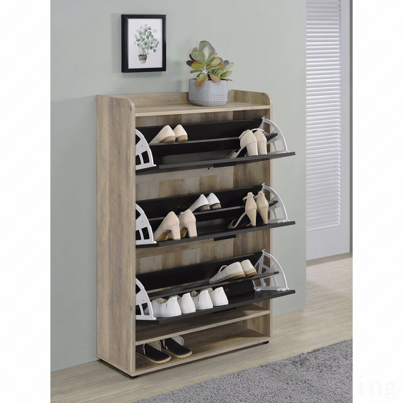 3-Tier Engineered Wood Shoe Storage Cabinet, Gray