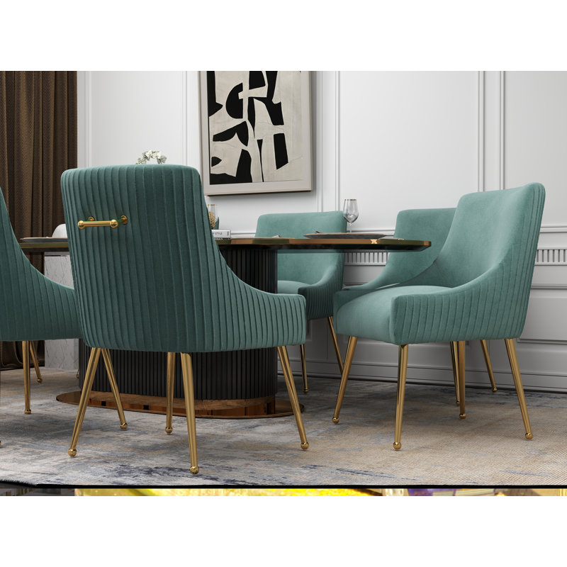 Baudel Velvet Upholstered Side Chair, Mint Green
